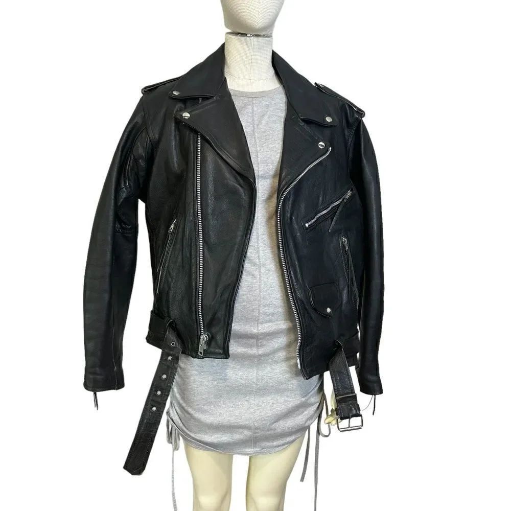 Vanguard Authentic Vintage Leather Moto Motorcycle Jacket, size 42